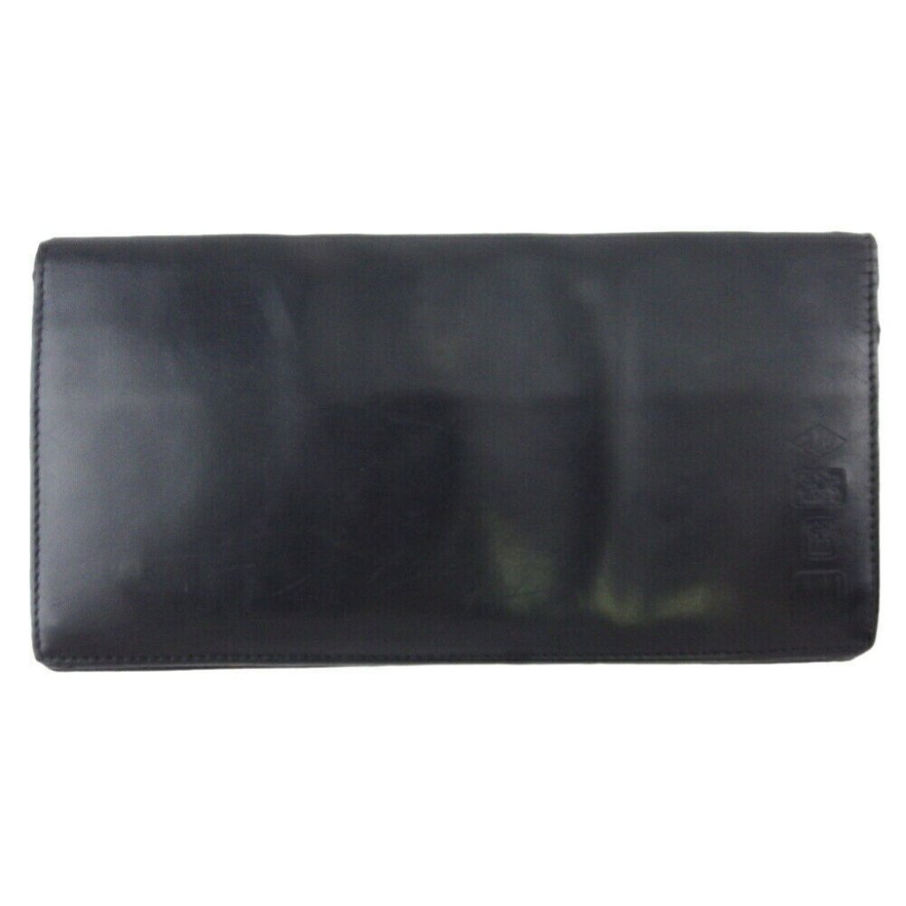 Auth Dunhill Long Pilgrimage Long Tail Logo Wallet Black Leather